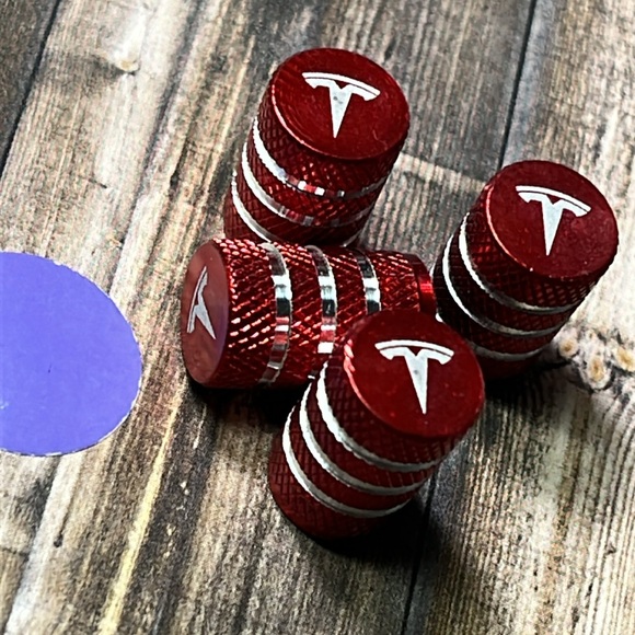 5for$10 Red Tesla Inspired Tire Stem Valve Caps Car Tire Accessories NWT - Picture 4 of 4